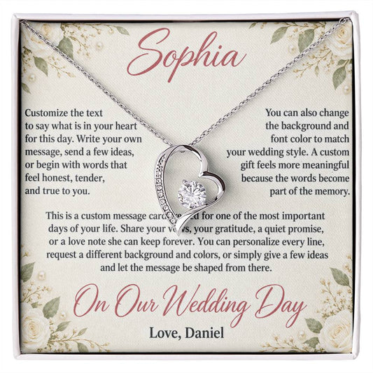 Personalized Wedding Day Necklace for Her – Forever Love Custom Message Card