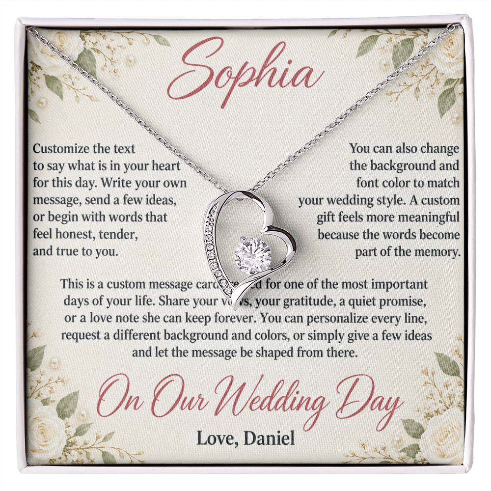 Personalized Wedding Day Necklace for Her – Forever Love Custom Message Card