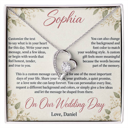 Personalized Wedding Day Necklace for Her – Forever Love Custom Message Card