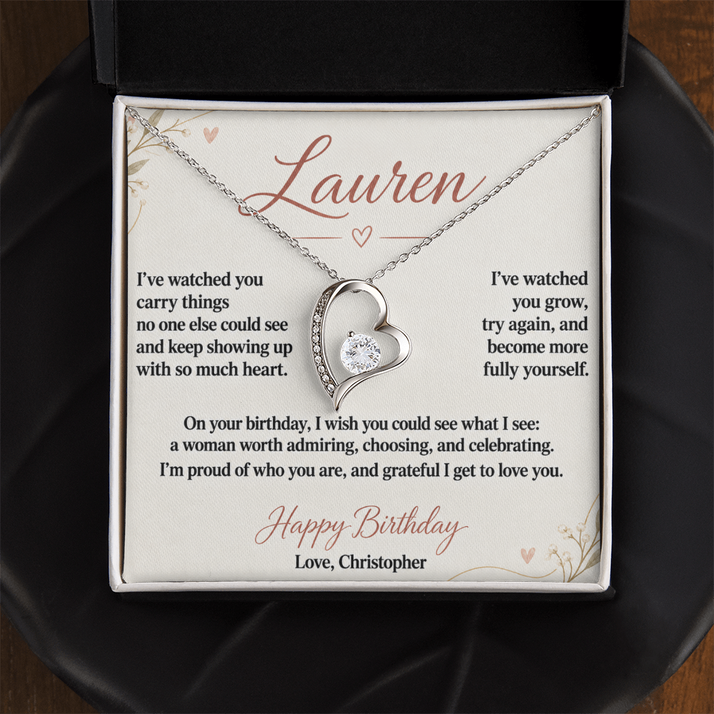 Proud of the Woman You Are Birthday Necklace for Her – Personalized Forever Love Heart