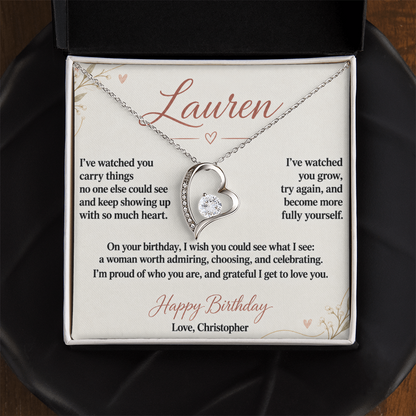 Proud of the Woman You Are Birthday Necklace for Her – Personalized Forever Love Heart