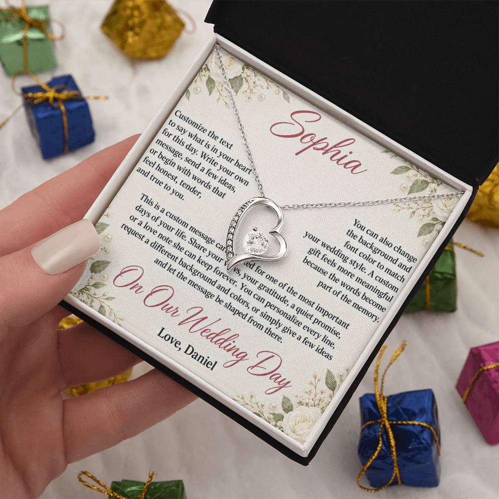 Personalized Wedding Day Necklace for Her – Forever Love Custom Message Card