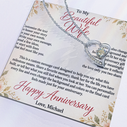 Personalized Anniversary Necklace for Wife – Forever Love Custom Message Card