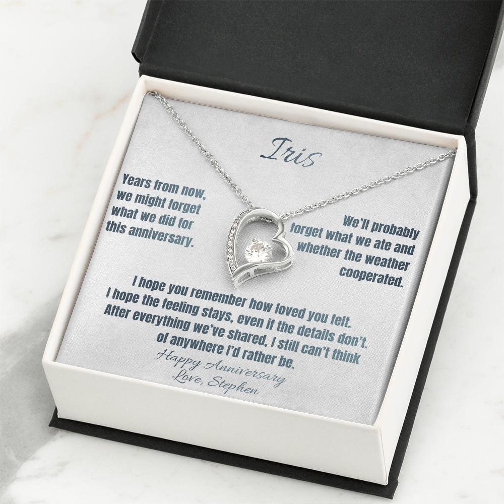 Anywhere I'd Rather Be Anniversary Necklace for Her – Personalized Forever Love Heart