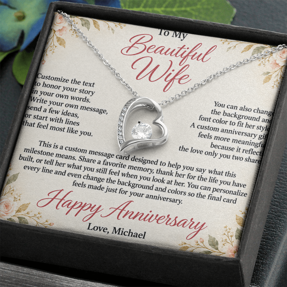 Personalized Anniversary Necklace for Wife – Forever Love Custom Message Card