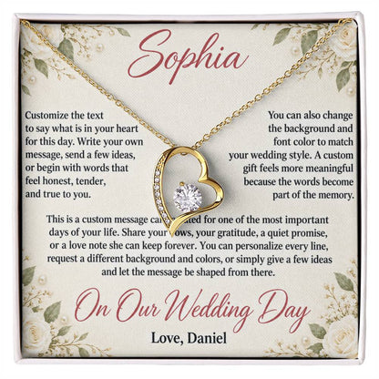 Personalized Wedding Day Necklace for Her – Forever Love Custom Message Card