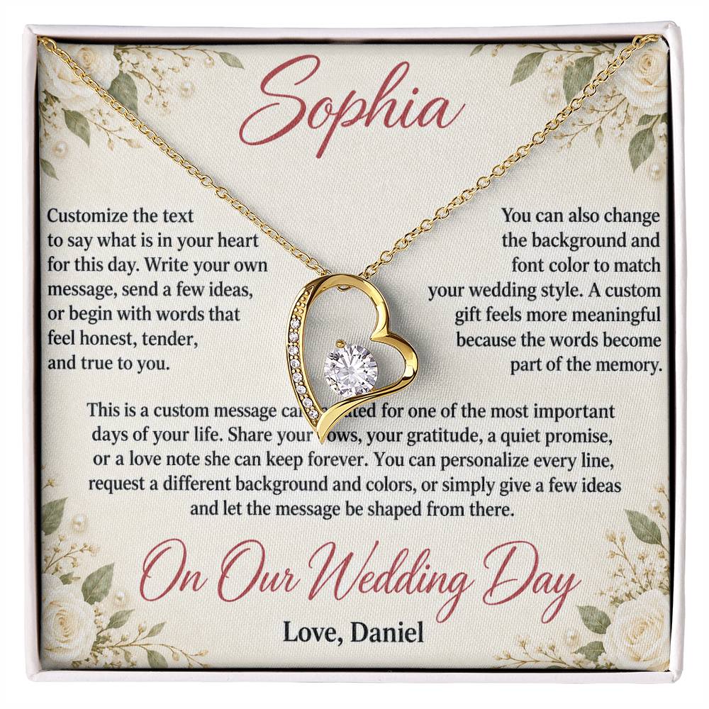 Personalized Wedding Day Necklace for Her – Forever Love Custom Message Card