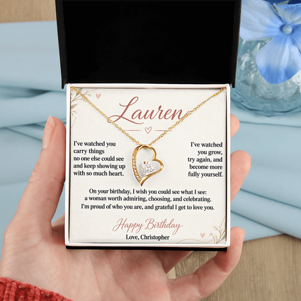 Proud of the Woman You Are Birthday Necklace for Her – Personalized Forever Love Heart