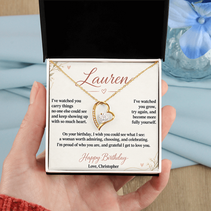 Proud of the Woman You Are Birthday Necklace for Her – Personalized Forever Love Heart