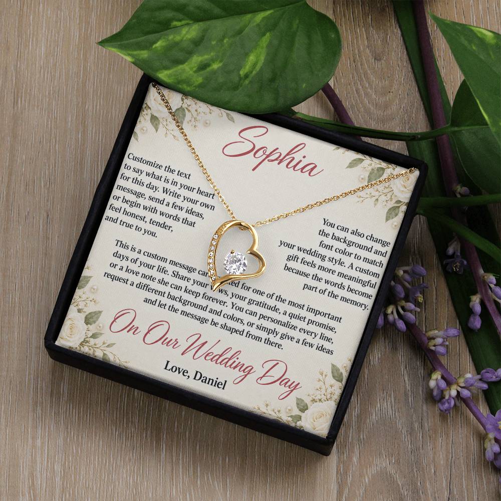 Personalized Wedding Day Necklace for Her – Forever Love Custom Message Card
