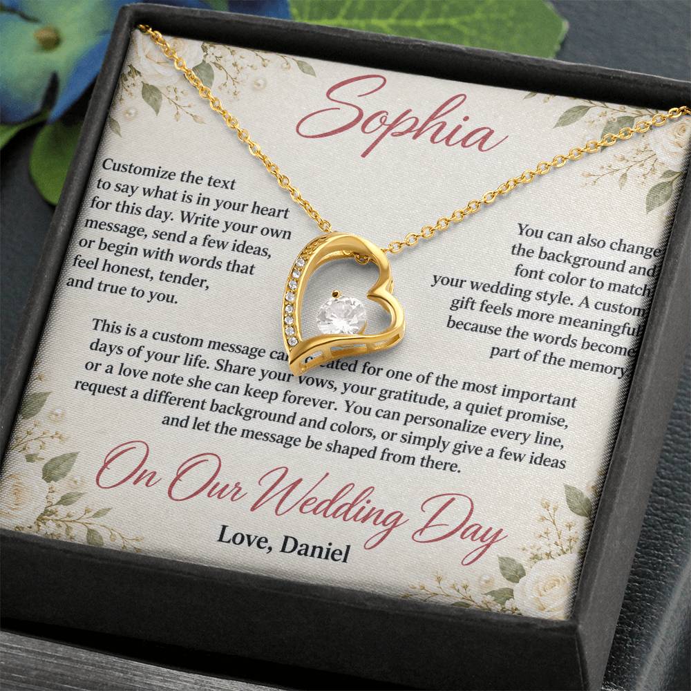 Personalized Wedding Day Necklace for Her – Forever Love Custom Message Card