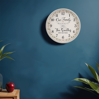 Personalized Family Name Wall Clock – Our Family, Made With Love