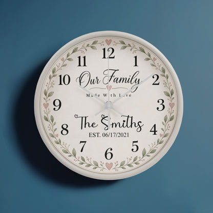 Personalized Family Name Wall Clock – Our Family, Made With Love