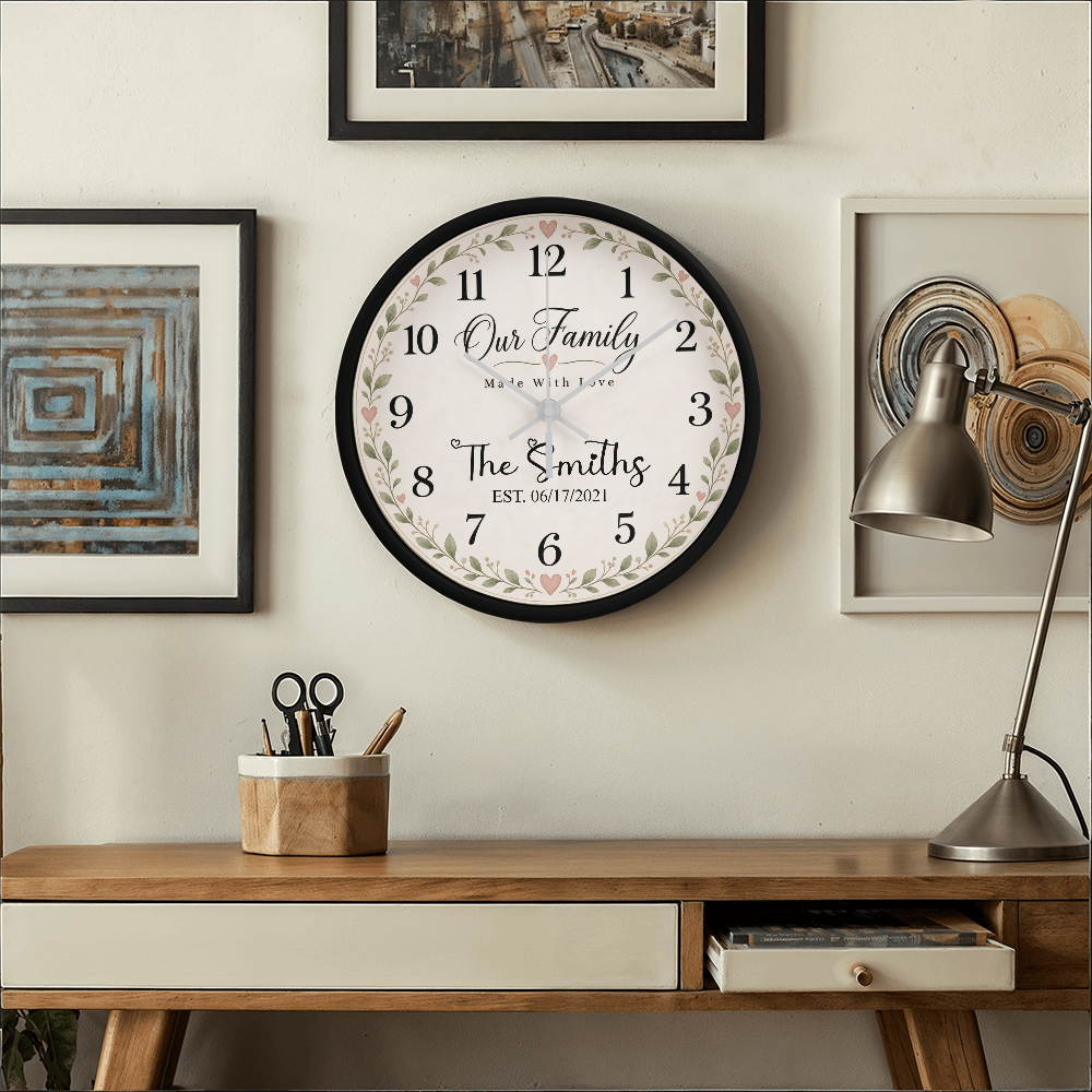Personalized Family Name Wall Clock – Our Family, Made With Love