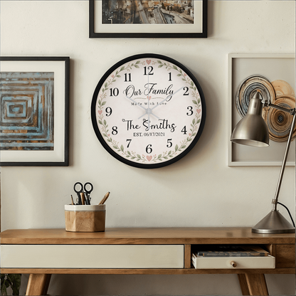 Personalized Family Name Wall Clock – Our Family, Made With Love