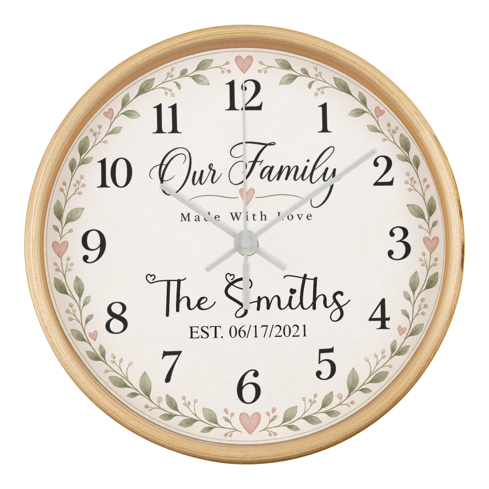 Personalized Family Name Wall Clock – Our Family, Made With Love