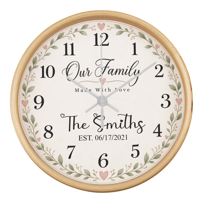 Personalized Family Name Wall Clock – Our Family, Made With Love