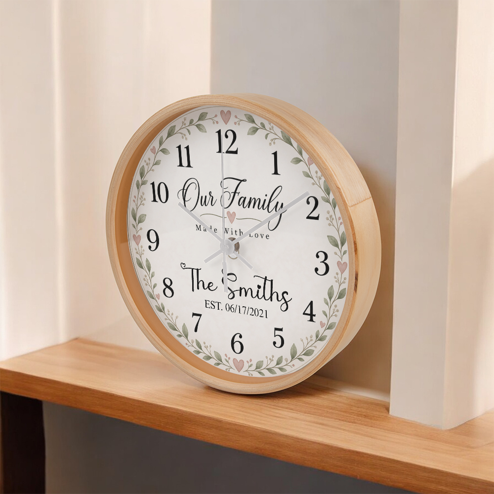 Personalized Family Name Wall Clock – Our Family, Made With Love