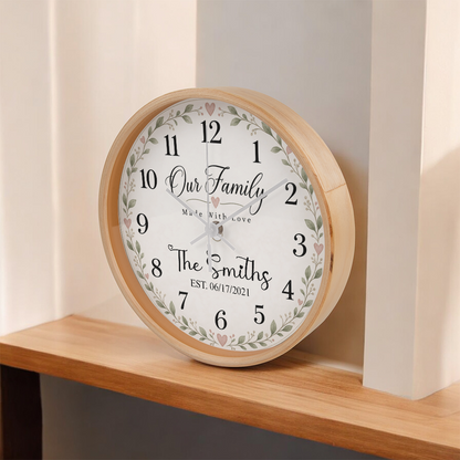 Personalized Family Name Wall Clock – Our Family, Made With Love