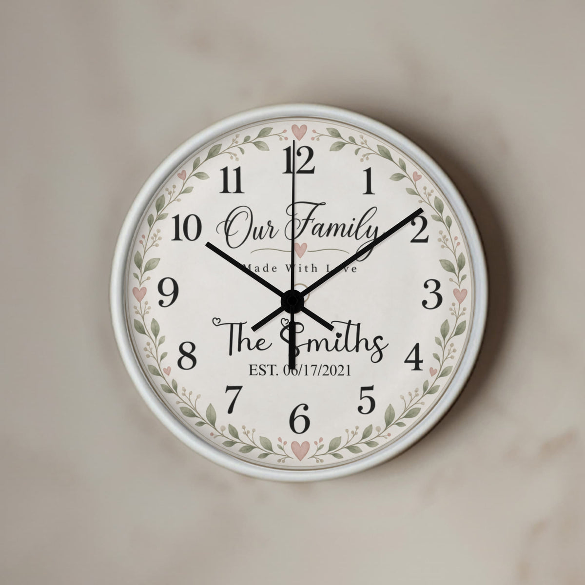 Personalized Family Name Wall Clock – Our Family, Made With Love
