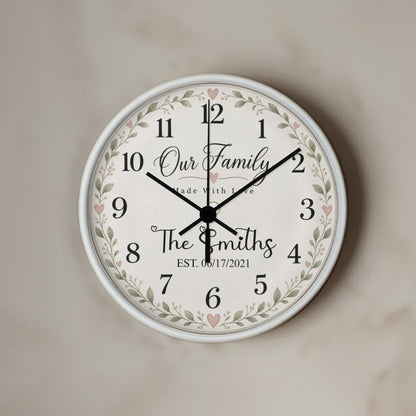 Personalized Family Name Wall Clock – Our Family, Made With Love