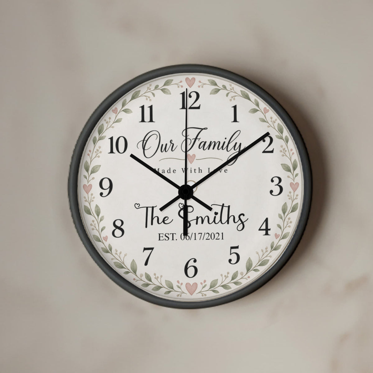 Personalized Family Name Wall Clock – Our Family, Made With Love