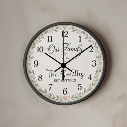 Personalized Family Name Wall Clock – Our Family, Made With Love