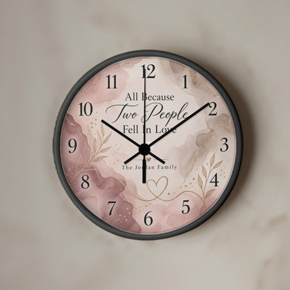All Because Two People Fell in Love – Personalized Family Name Wall Clock