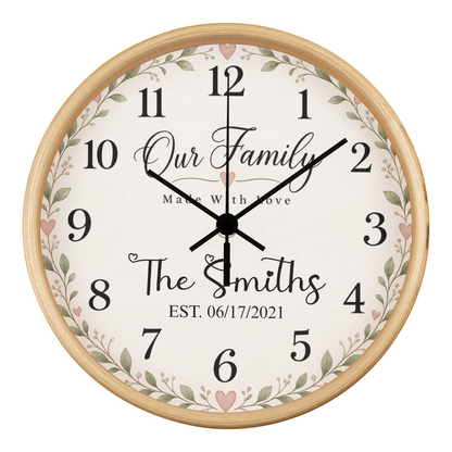 Personalized Family Name Wall Clock – Our Family, Made With Love