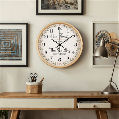 Personalized Family Name Wall Clock – Our Family, Made With Love