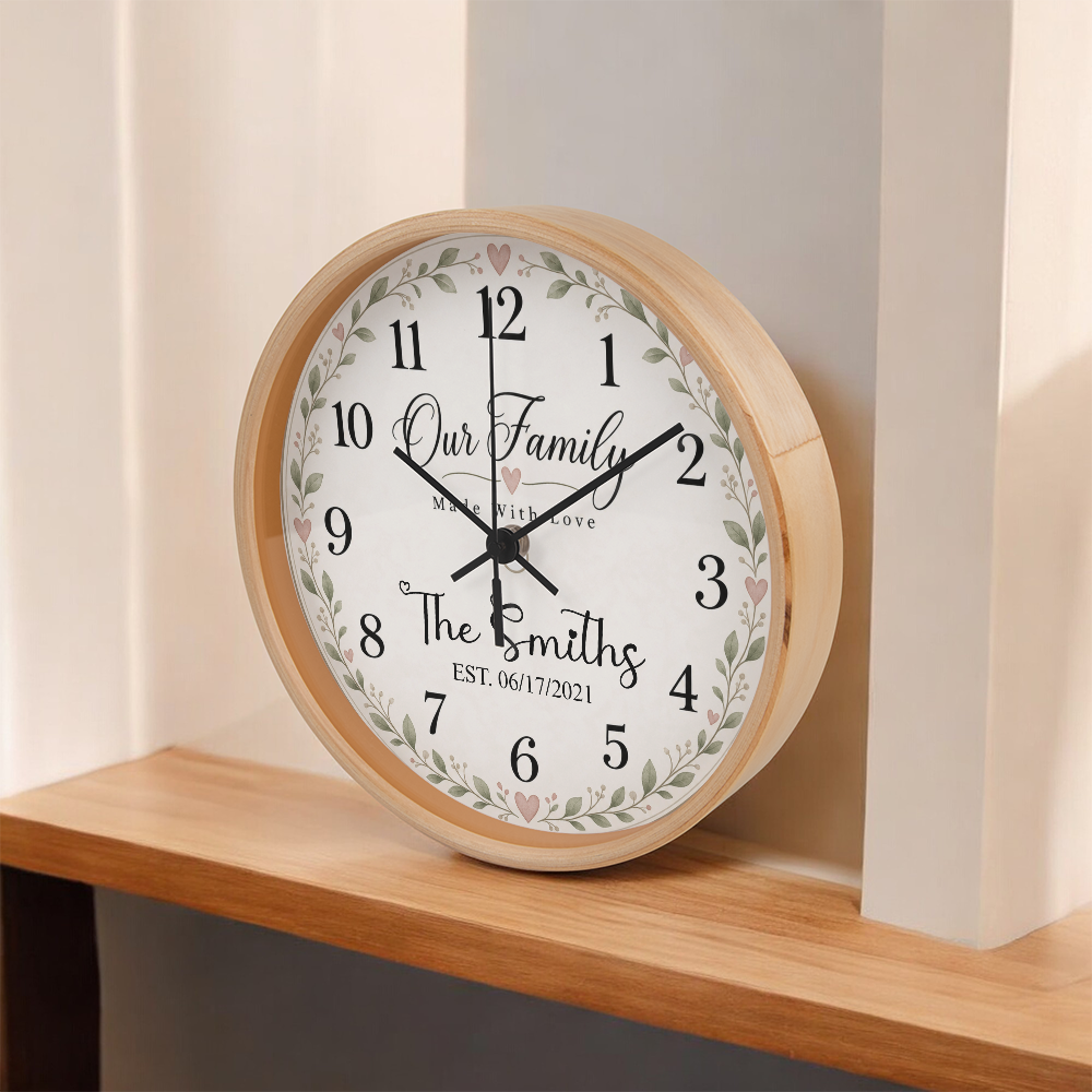 Personalized Family Name Wall Clock – Our Family, Made With Love