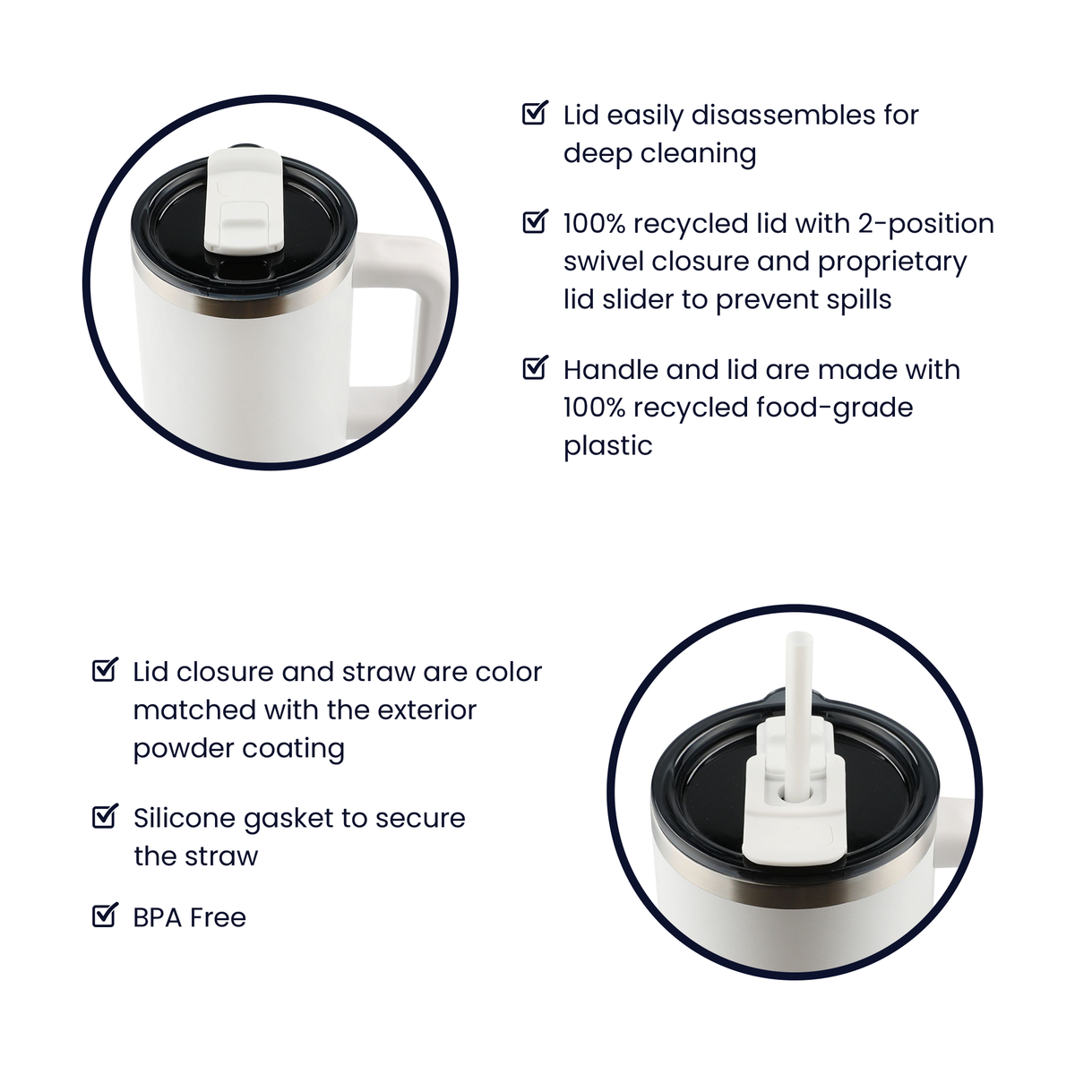 Tumbler lid diagram showing straw opening, drinking opening and closure positions
