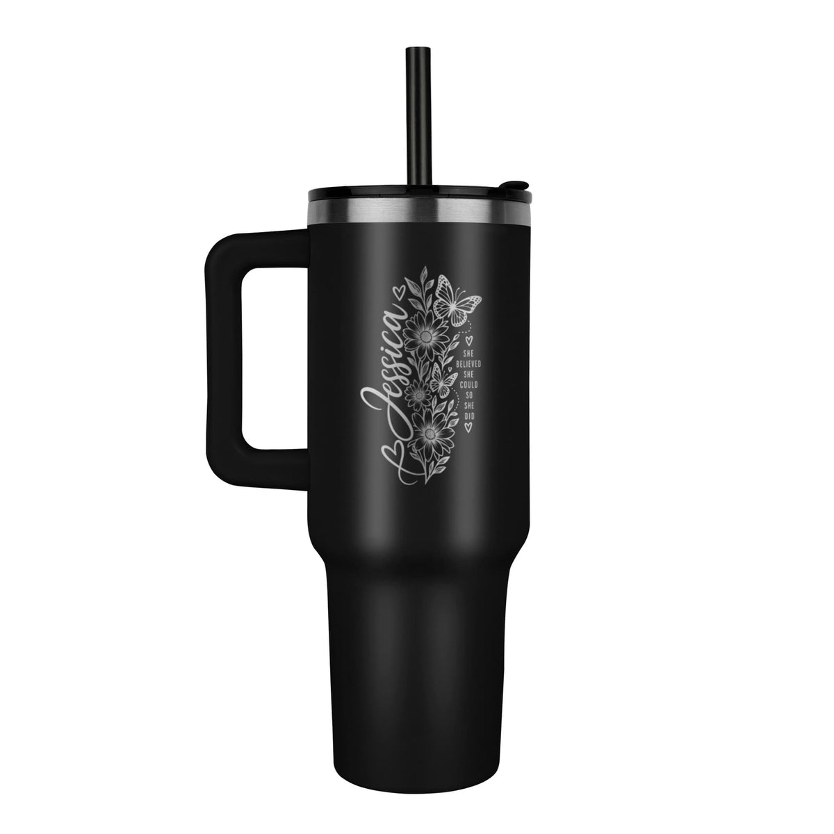 She Believed She Could – Personalized Inspirational Floral Tumbler