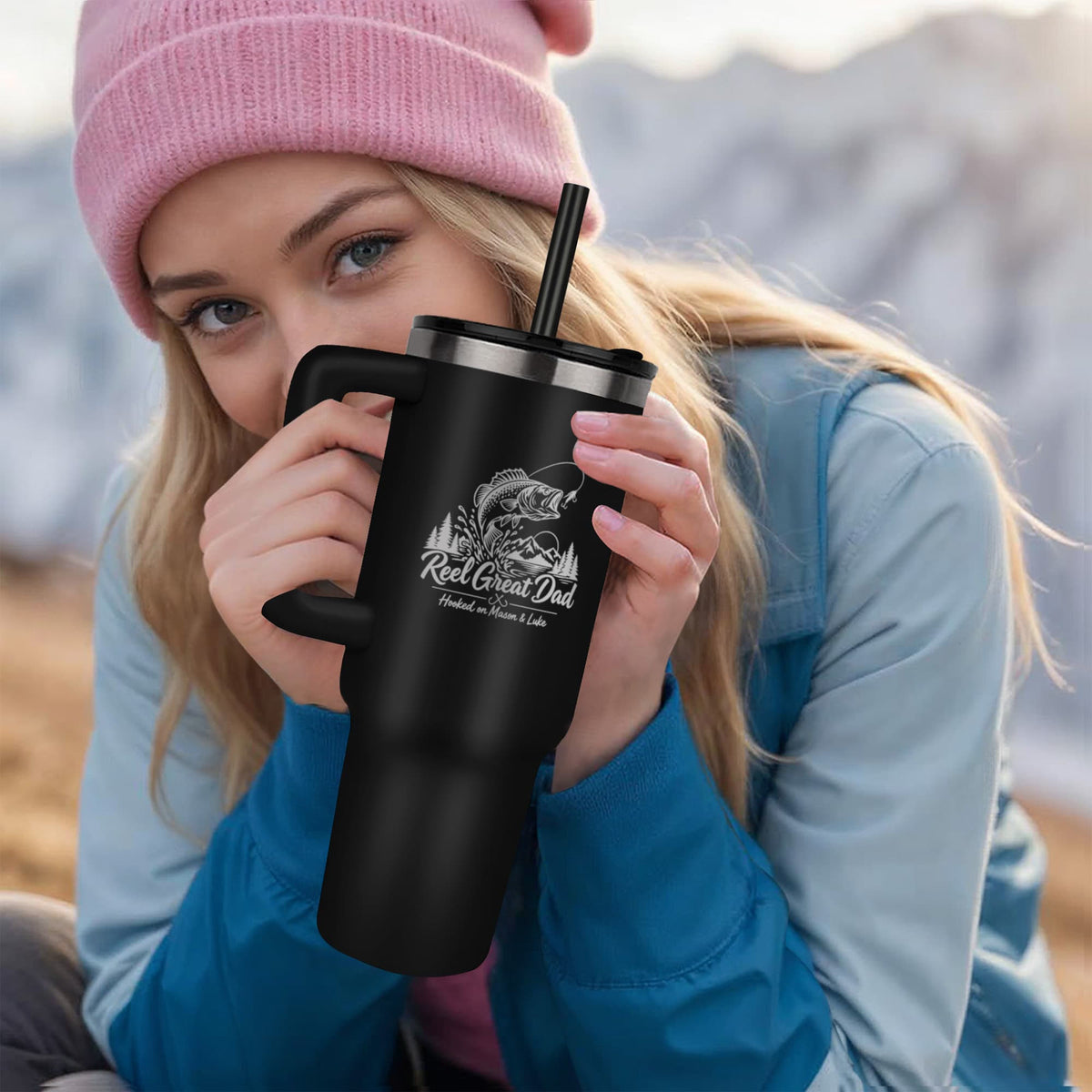 Reel Great Dad – Personalized Fishing Tumbler with Kids' Names