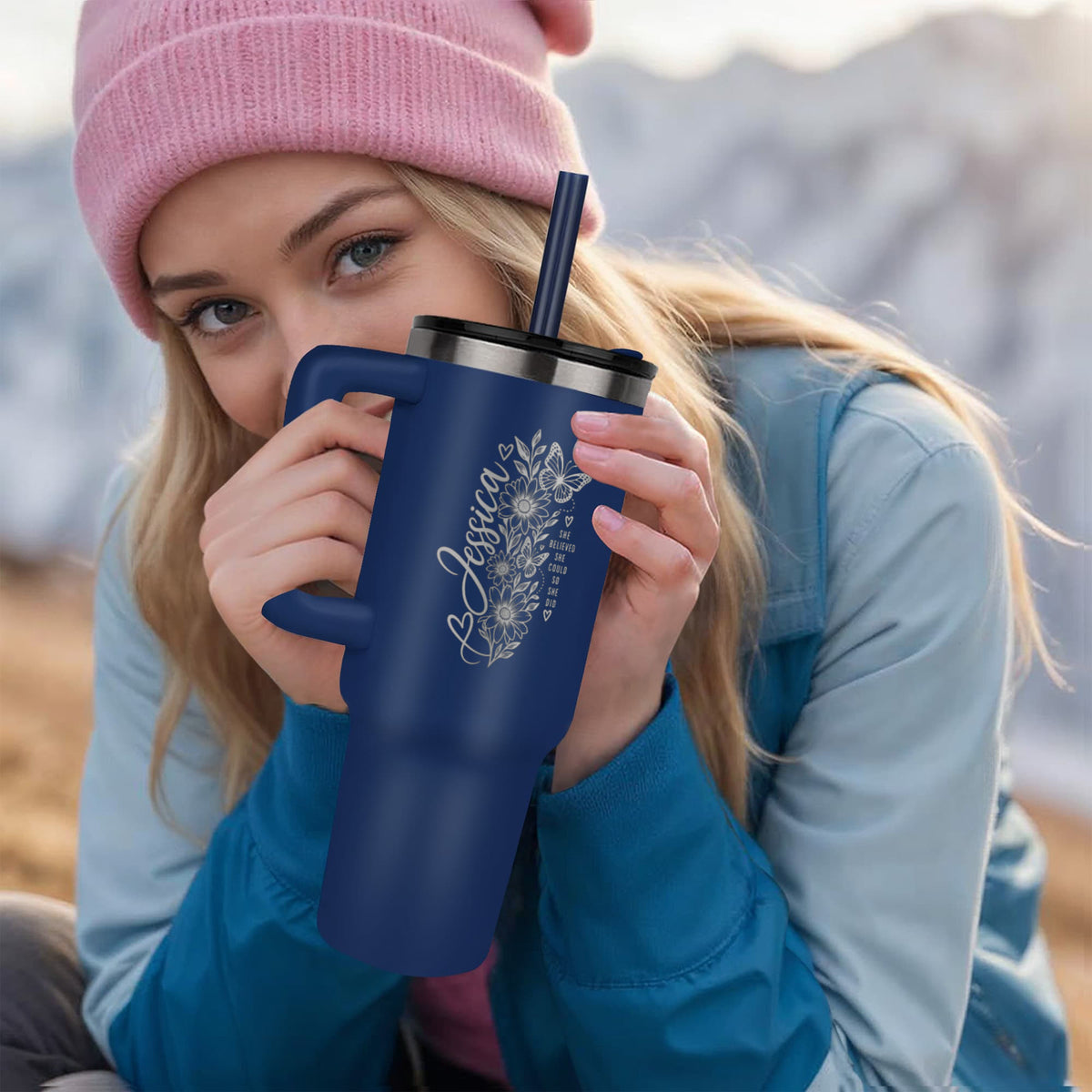 She Believed She Could – Personalized Inspirational Floral Tumbler