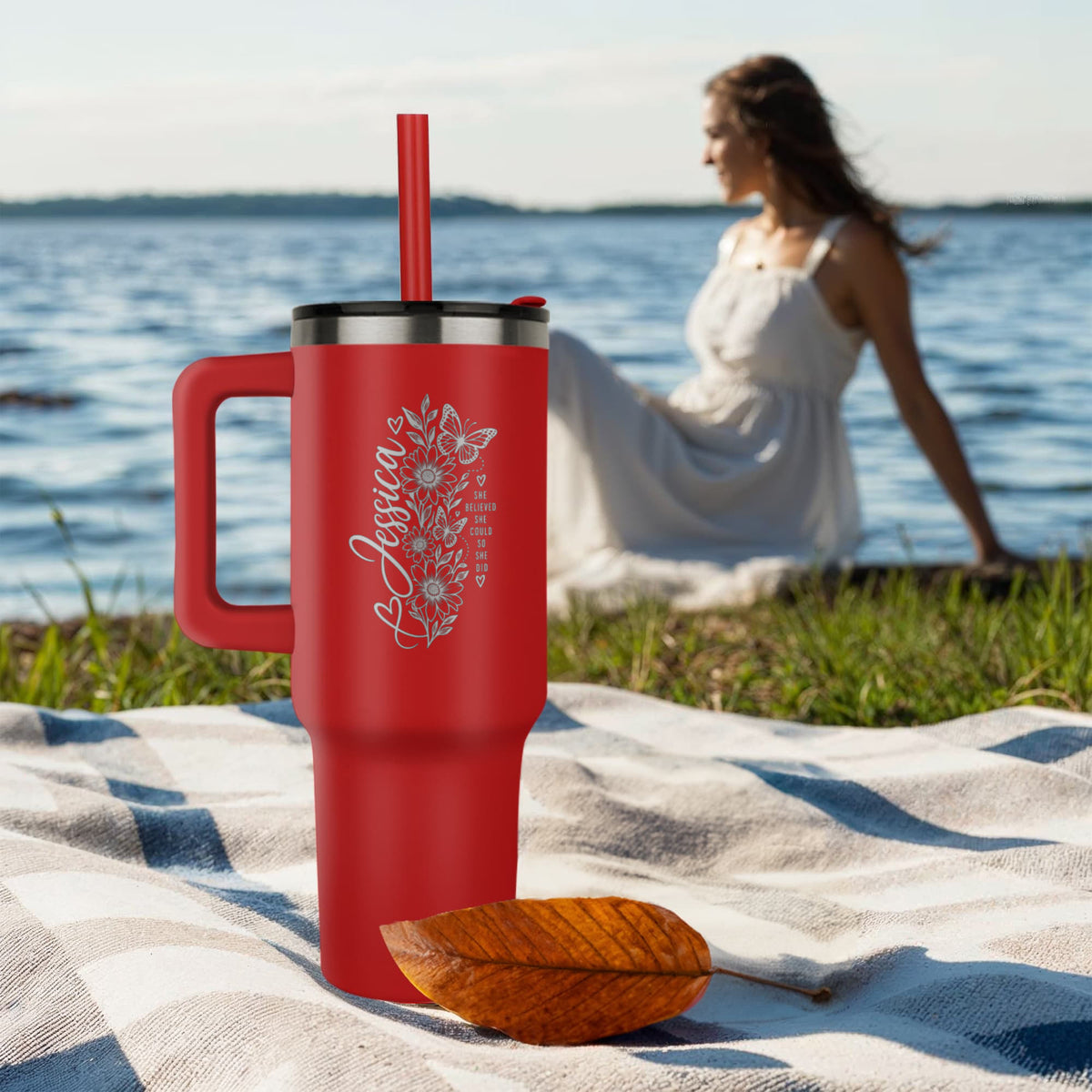 She Believed She Could – Personalized Inspirational Floral Tumbler