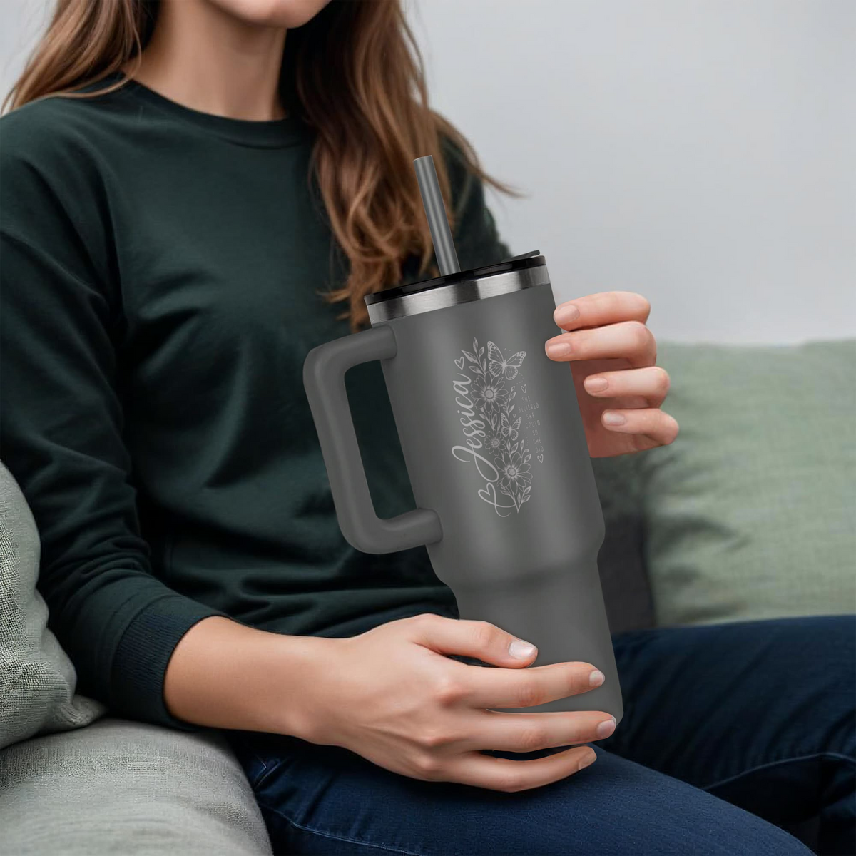 She Believed She Could – Personalized Inspirational Floral Tumbler