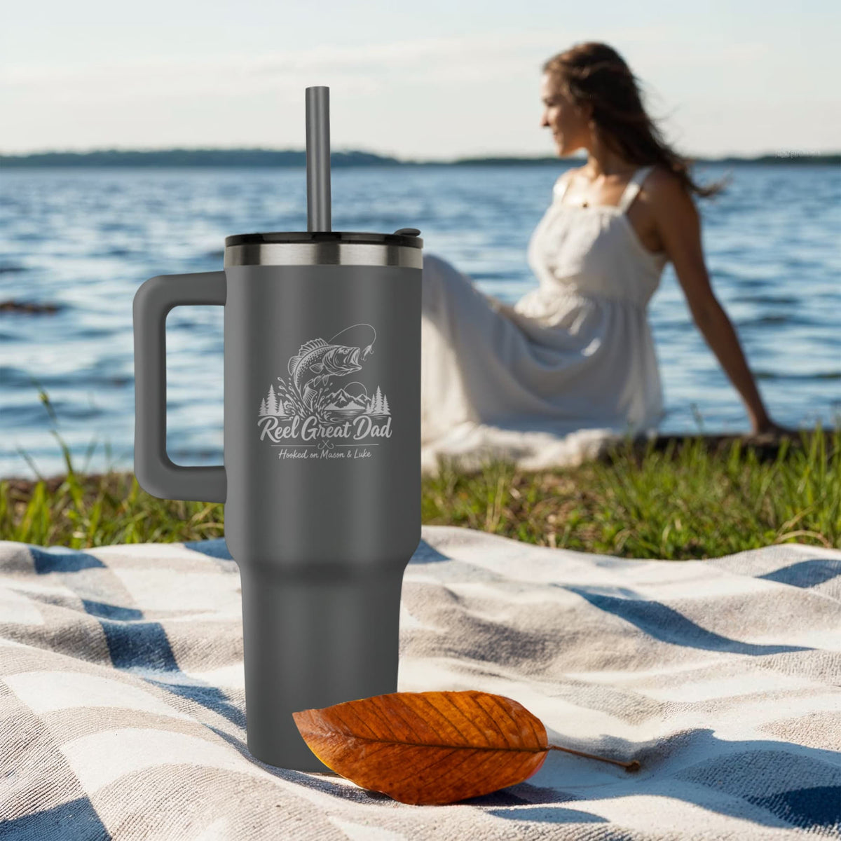 Reel Great Dad – Personalized Fishing Tumbler with Kids' Names
