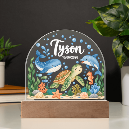 Custom Ocean Nursery LED Plaque – Personalized Name & Date Night Light