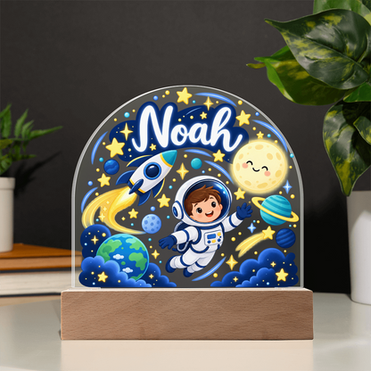Personalized Space LED Night Light – Custom Name Acrylic Plaque for Kids