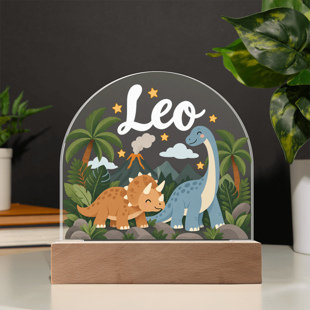 Personalized Dinosaur LED Night Light – Custom Name Acrylic Plaque for Kids