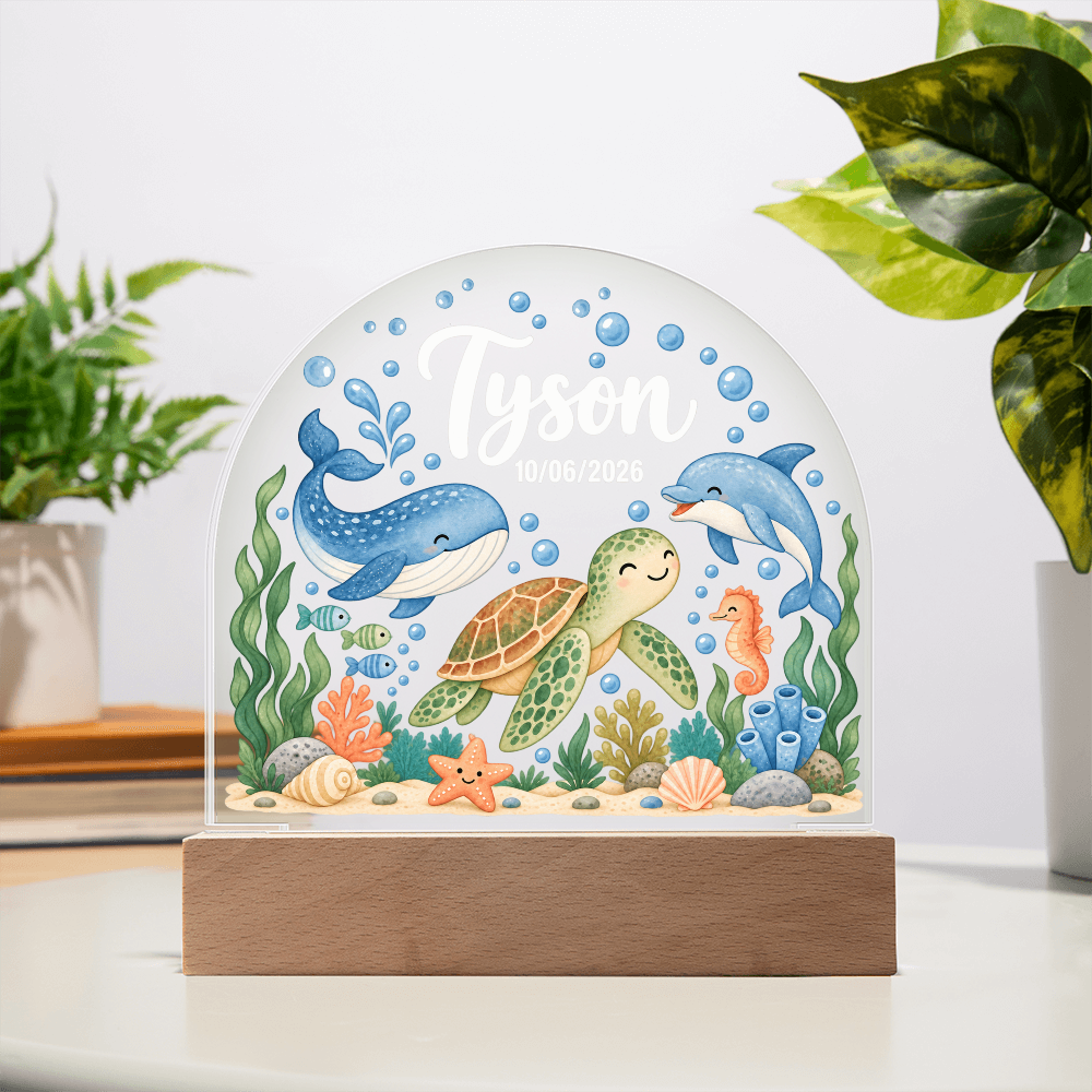 Custom Ocean Nursery LED Plaque – Personalized Name & Date Night Light