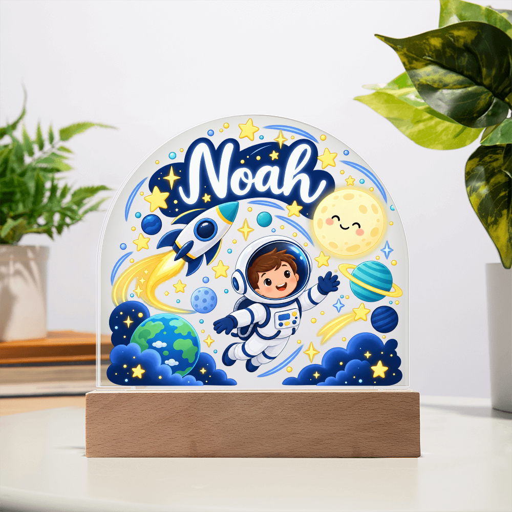 Personalized Space LED Night Light – Custom Name Acrylic Plaque for Kids
