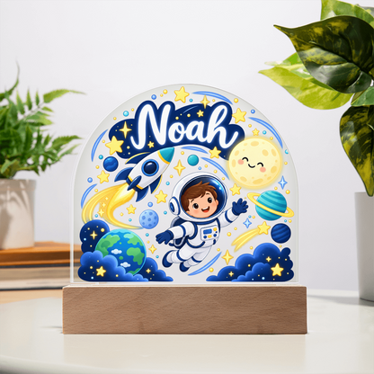 Personalized Space LED Night Light – Custom Name Acrylic Plaque for Kids