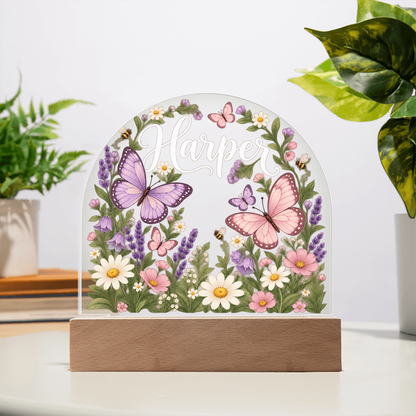 Personalized Butterfly Garden LED Night Light – Custom Name Acrylic Plaque for Girls