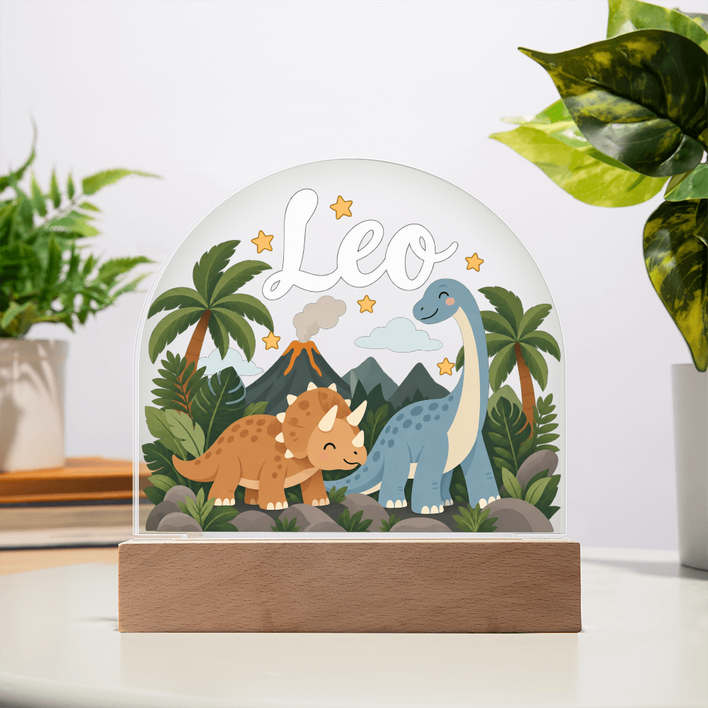 Personalized Dinosaur LED Night Light – Custom Name Acrylic Plaque for Kids