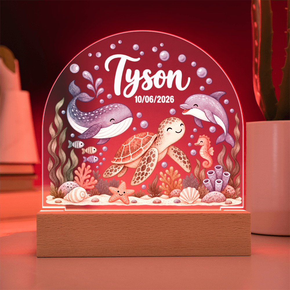 Custom Ocean Nursery LED Plaque – Personalized Name & Date Night Light