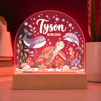 Custom Ocean Nursery LED Plaque – Personalized Name & Date Night Light