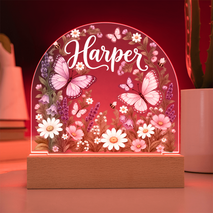 Personalized Butterfly Garden LED Night Light – Custom Name Acrylic Plaque for Girls