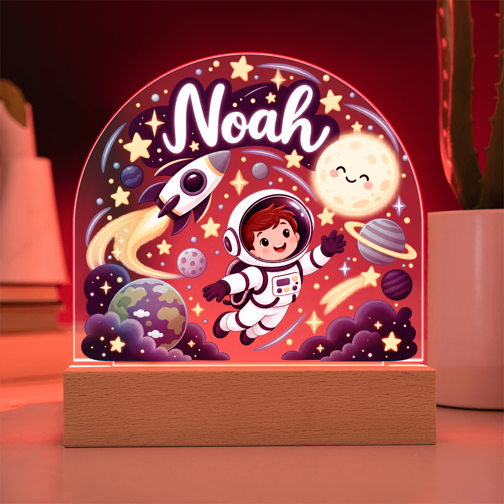 Personalized Space LED Night Light – Custom Name Acrylic Plaque for Kids